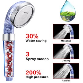 Nosame Shower Head with Hose and Bracket, Filter Filtration High Pressure Water Saving 3 Mode Function Spray Handheld Showerheads for Dry Skin & Hair