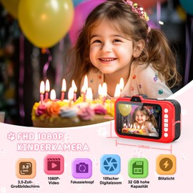 Children's Camera, uleway 3.5 Inch Large Display Children's Camera with 360° Rotating Zoom Lens, Selfies, LED Flash, 1080P Camera, Digital Camera Children with 32G Card, Toy Gifts for Children 3-12