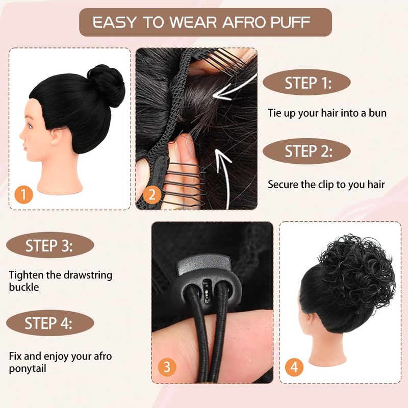 Curly Messy Bun Hair Pieces for Women Short Synthetic Loose