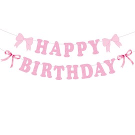 GOTPASS Bow Happy Birthday Banner Pink Bow Themed Birthday Decorations Coquette Birthday Supplies Baby Bridal Shower Girl Cute Birthday Party Supplies