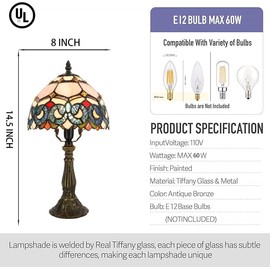 LXHCYOU Small Tiffany Lamp Mini Accent Table Lamp Pink Stained Glass Desk Memory Lamp Sympathy 8X14.5 Inch (Pink Baroque Style)