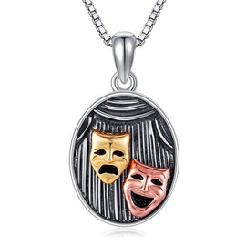 DAYLINLOVE Comedy Tragedy Masks Necklace 925 Sterling Silver Drama Theater Pendant Necklaces Comedy Tragedy Masks Jewelry Gifts for Women Men Drama Lovers