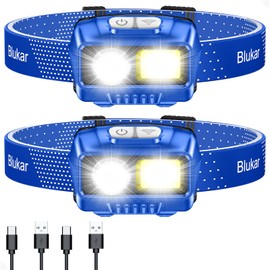 Blukar LED Headlamp Rechargeable,2000L High Lumen Super Bright Dimmable Headlight Flashlight with Motion Sensor- 8 Modes,Spotlight&Floodlight,IPX5 Waterproof for Camping,Hiking,Running -2 Pack-Blue