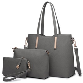 Miss Lulu Handbag, Women's Shopper Shoulder Bag, Large Handbag, Carry Bag, Briefcase, Tote for Office, School, Shopping, Travel, Elegant PU Leather, Set of 3