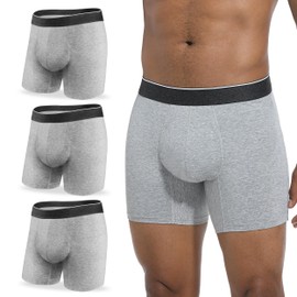 REELINDRY Incontinence Underwear for Men Washable 3.0 oz Absorbent Protective Leak Proof Bladder Control Boxer Briefs 3 Pack (3 Light Gray, XL)
