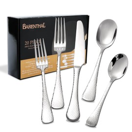 Flatware Set for 4, Barenthal Heavy Duty Silverware Set 20 Piece, Mirror Finish, Dishwasher Safe, Hammered Premium 18/10 Stainless Steel Cutlery Set for Home Restaurant Wedding Party, Gift