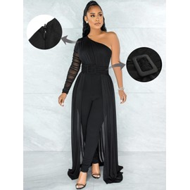 chicyes Jumpsuits For Women Dressy Sexy Long Pant Bodycon Plus Size Rompers Formal Party Club Outfits Clothes Black