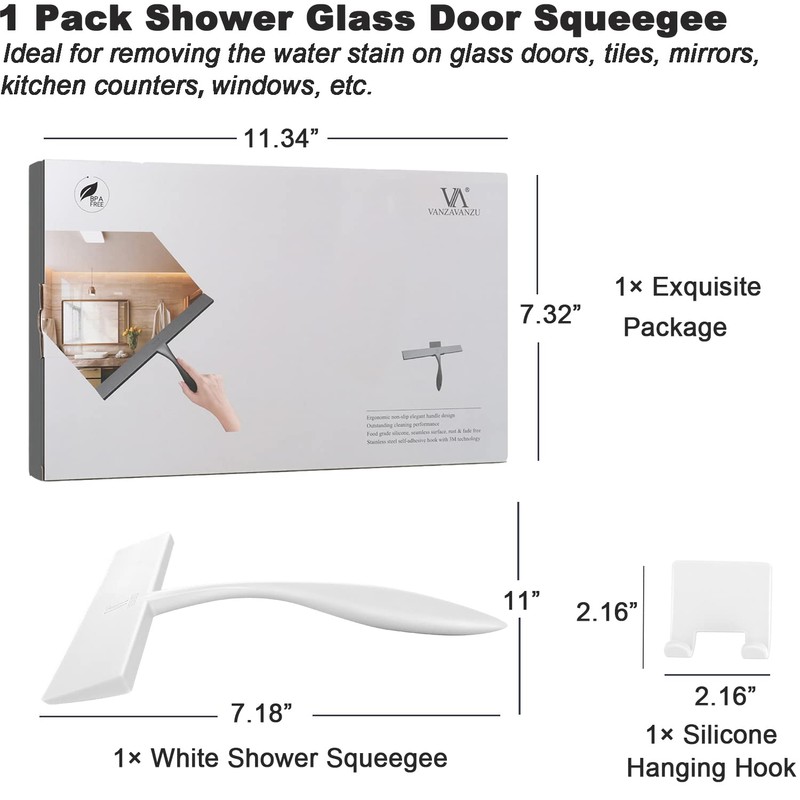 Shower Squeegee for Glass Doors, 11-Inch Silicone Squeegee with Non-Slip