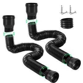 Collecting Basin, Downspout Extension Set, Rain Gutters Downspout Extenders, Flexible Drain Downspout Extender, Gutter Connector Extension from 47 to 150 cm with 2 Adapters, 2 Screws (Black)