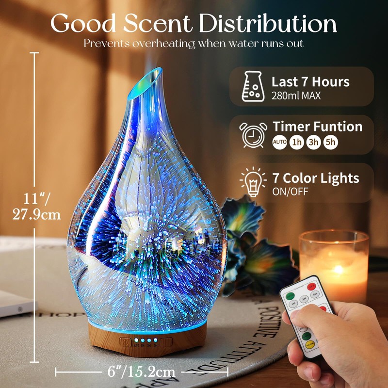 Porseme 280ml Essential Oil Diffuser, Aroma Ultrasonic Humidifier with Remote