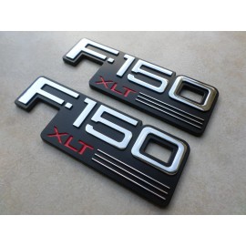 Wallsmart Store Ford Emblem 92-96 NEW Ford F-150 XLT 2pc Fender Emblem Nameplate Badge Side F150 Logo SET