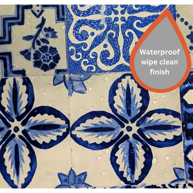 Karina Home Moroccan Tiles Blue Wipe Clean Tablecloth Vinyl PVC