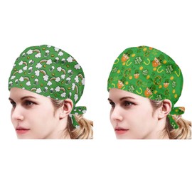 Babrukda 2 Pack Cap with Sweatband Adjustable Tie Back Hat Headgear Beanie Fun, St. Patrick's Day Theme, One Size