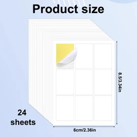 Pack of 24 Blank Stickers for Playing Cards, Printable Labels Inkjet Printer, White, Print Your Playing Cards for Game Tarot & Learning Card
