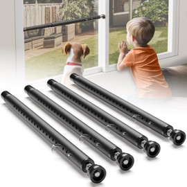 Gadgetzan Sliding Door Security Bar,17-50 inch Adjustable Window Security Bars with Rubber Tips for Sliding Glass Door/Home Apartment/Child Safety/Burglar Proof (Black - 4 Pack)