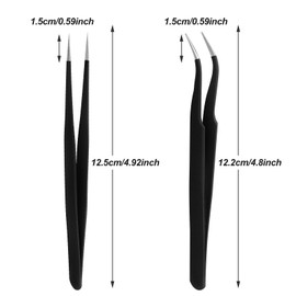 Sularpek 2 Pcs Lash Tweezers, Eyelash Extension Tweezers, Fine Point Tweezers, Nail Art Tweezers, for Eyelash Extensions, Eyebrows and Facial Hair Removal and Craft, Makeup Tools(Black)
