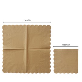 BEFORYOU 100 Pack Cocktail Napkin 2-Ply Scalloped Edged Dessert Napkins Folded 5 x 5 Inches Disposable Napkins for Dinner Wedding Birthday Party Bridal Anniversary Reception Event (Brown)