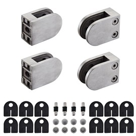 Glass Clamp - 4PCS Glass Bracket for 1/3 "-1/2" Tempered Glass, Stainless Steel 304 Flat Back Round Glass Clip Polished for BalustradeStaircaseHandrail, Glass Holder Metal Casting