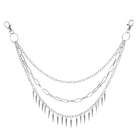 Punk Goth Pants Chain for Men Women Multi-Layer Trouser Chain Gothic Accessory with Lobster Clasps Waist Chain with Rivet Detail Hip Hop Biker Rock Vintage Body Gift Silver Rivet Tassel Jean Accessory