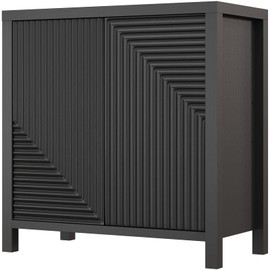 Jocoevol Buffet Cabinet with Storage, Fluted Sideboard Black Accent Cabinet with Doors, Kitchen Buffet Storage Boho Console for Living Room, Entryway, Hallway (Black, 2 Doors)