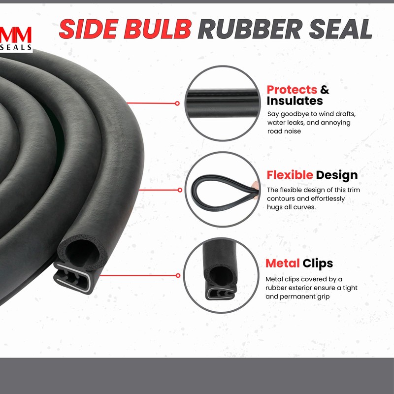 Door Rubber Strip Horizontal Bulb car Door weatherstripping (5 Feet)