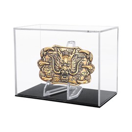 Klmnop Belt Buckle Display Case, Clear Acrylic Belt Buckle Display Cube Box with Stand Fits Up to 4×3 Inch Belt Buckle, Protected Cabinet for Collections(4.7×2.7×3.5 Inch)