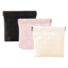 UUYYEO 3 Pcs Small PU Leather Cosmetic Bags Mini Checkered Makeup Bag Squeeze Top Cosmetic Pouch Travel Lipstick Organizer Pouch Portable Coin Purse