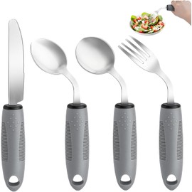 agctrler Adaptives Besteckset(4-teilig), 42° Winkel Parkinson Besteck, 85 g Gewichtetes Besteck bei Handzittern und Arthritis – Ergonomische Esshilfen mit rutschfestem Griff (Rechtshänder)