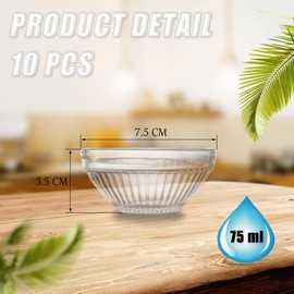 Cobenga 10 Stück Mini-Dip-Schälchen, 75 ml kleine Glasschalen für Dips, 3 Zoll kleine Vorbereitungsschüssel, kleine Soßenschale für Gewürze, Dip-Saucen und Eiscreme-Toppings, spülmaschinenfest