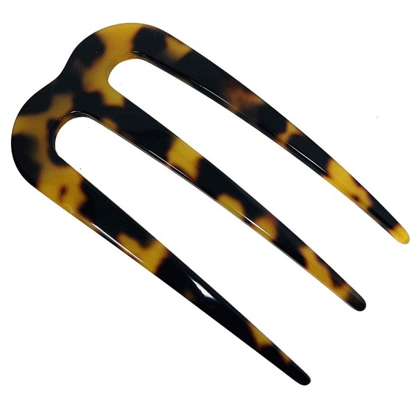French Amie Tri Prongs Yellow Tokyo 3" Handmade Cellulose Acetate Bun Holder Chignon Hair Pin Stick