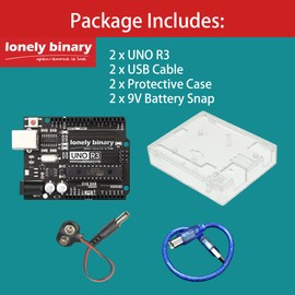 Lonely Binary 2-Pack UNO R3 Development Board Kit – ATmega328P Boards with USB Cable, Protective Case & 9V Battery Snap | Arduino IDE, I2C, SPI, Robotics & STEM Learning