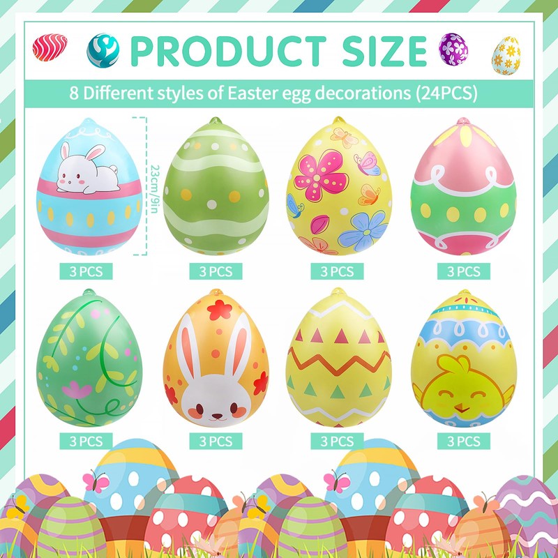 Larber 24 Pcs 9 Inch Inflatable Easter Eggs Outdoor PVC