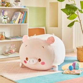 CUEBEAR Stuffed Animal Storage Bean Bag Chair Cover for Kids Pink Pig Plush Bean Bag Chair for Girls Large Size Toy Organizer Cover Only Without Filling