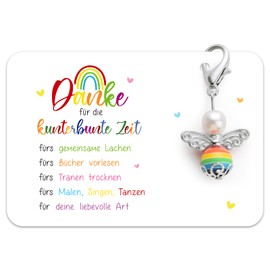 BOOMTOP Teacher Gift Keyring Christmas Farewell Gift Educator Teacher Rainbow Guardian Angel Pendant Thank You Gifts New Year's Eve Childminder Nursery Farewell, rainbow