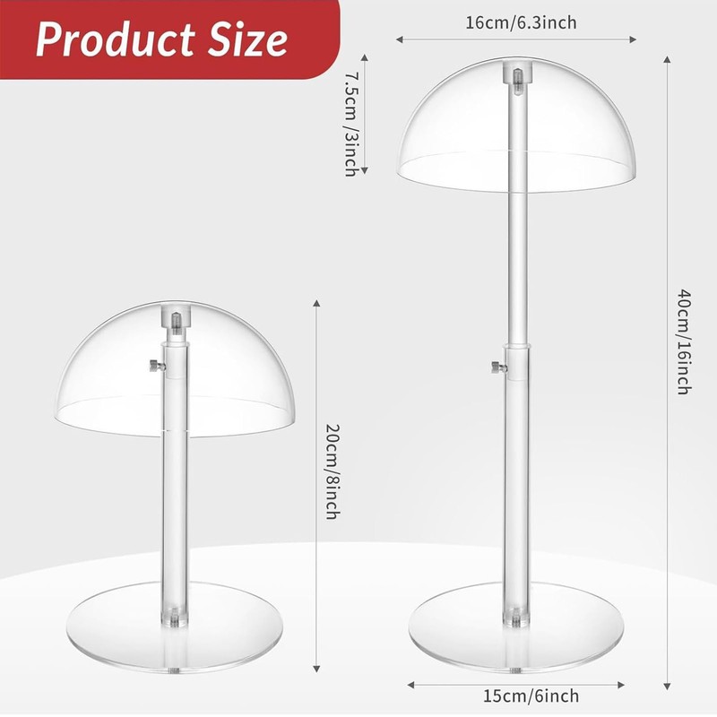 Hat Display,Clear Helmets Organizer - Domed Acrylic Height Adjustable Display