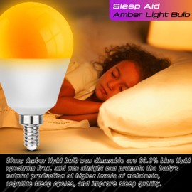 E12 Small Candelabra Base Amber Sleep Light Bulbs, 1800K Blue Light Blocking, G45 Warm Night Light Bulbs 25W-40W Equivalent, 3W 300LM E12 Amber Bulb for Healthy Sleep, Bedroom, Non-Dimmable, 2 pack