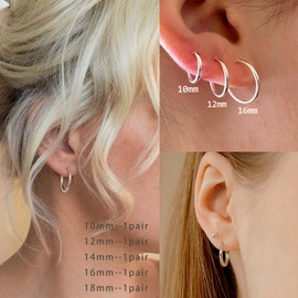 Silver Hoop Earrings10 Pairs Small Hoop Earring Set for Women Men Girls Lightweight Click-Top Stainless Steel Cartilage Earring Endless Hypoallergenic 10-20MM