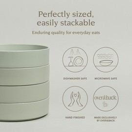 over&back Stackable Dinner Bowl Set - Stoneware Dishes - Comes with 4 Dinner Bowls - All-Occasion Place Settings Perfect for Pasta, Salads, Snacks - 8.3" x 8.3" x 1.9" - 40oz - Semi-Matte Sage