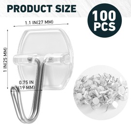 Fiwochic 100 Pack Adhesive Small Wire Toggle Hooks Heavy Duty Self Adhesive Hooks Clear Seamless Hanging Wall Hook for Christmas, Kitchens, Bathroom, Office, Key Holder, Coat, Door