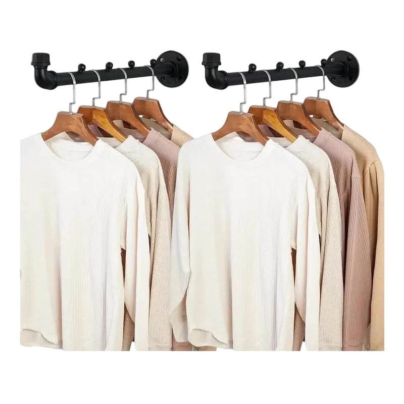 Industrial Wall Pipe Clothes Bar - Heavy Duty Metal Coat