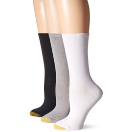 GOLDTOE Women's 3-Pack Castaway Crew Socks, Grey Marl/White/Dark Charcoal, 6-9