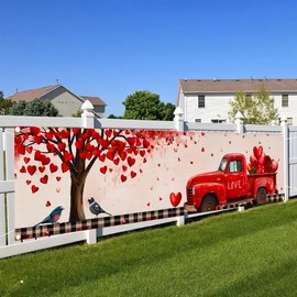 BlissYard Happy Valentine's Day Banner 78x17 Inch Red Car Rose Love Heart Happy Valentines Day Banner Valentine's Day Backdrop Party Decorations Photo Booth Props Party Backdrops Wedding Anniversary