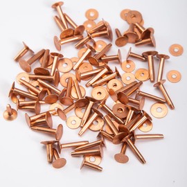 WUTA 100 Pcs Copper Rivets & Burrs, Leather Copper Rivet Fastener Solid Brass Rivets Studs Permanent Tack Fasteners for Leather Craft, Belts, Halters, Bridles (Copper, 9 x14mm)