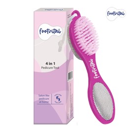 Footvital 4 in 1 Pedicure Tool - for Rough & Dry Feet - Dual-Sided with Pumice Stone, Soft Brush Pedicure Set for Men & Women - Callus Remover for Healthy Feet (Multicolour) (Pack of 2)