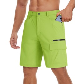 TACVASEN Men's Casual Shorts Lightweight Quick Dry Cargo Hiking Tactical Shorts Outdoor Summer with Pockets Yellow-Green, 40