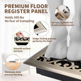 SANYCASA 2x12 Inches Air Floor Vents Register Ease Adjust Air Flow Savannah Design-Heavy Duty Walkable Steel Decorative Floor Vent for Room - Antique Brass Floor Vent Covers - 2 Pack