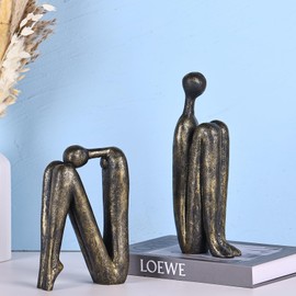 Thinker Statue Decorative Bookends,1 Pair/2 PCS Book Ends for Shelves Unique Modern Book Stopper for Heavy Books, Abstract Aesthetic Decor, Modern Home Bookshelf Decoration (Bronze)
