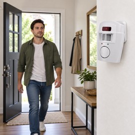 Wireless Motion Sensor Alarm for Home Security – 105dB Infrared Alert with 2 Remote Controls for Garage, Shed & Office