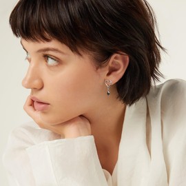 HZMAN Love Heart Earring for Women Stainless Steel Lightweight Gothic Cubic Zirconia Dangle Earring Jewelry Gift (Black)