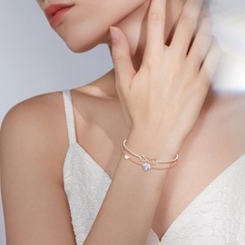 LWQQWL Infinity Birthstone Bracelet 925 Sterling Silver Birthstone Layered Bangle Bracelet Amethyst Jewelry Gifts for Women